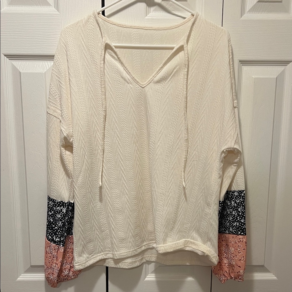 SHEIN Cream Blouse with Pink and Black Sleeves